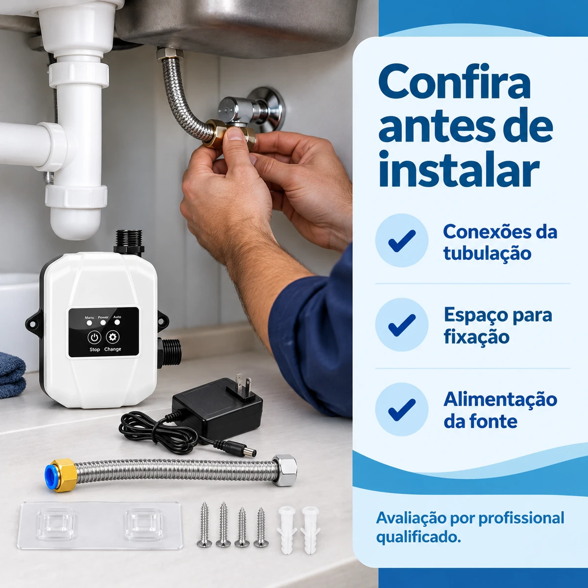Medidas, capacidade ou compatibilidade de Bomba pressurizadora de água 24 V com kit de instalação