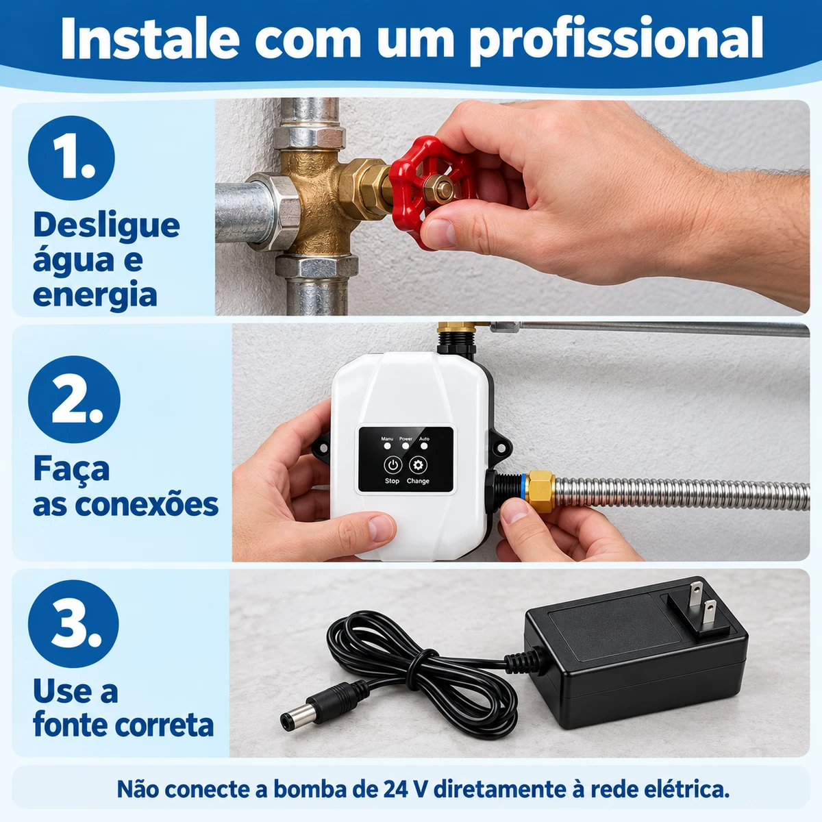 Como usar, transportar ou conservar Bomba pressurizadora de água 24 V com kit de instalação